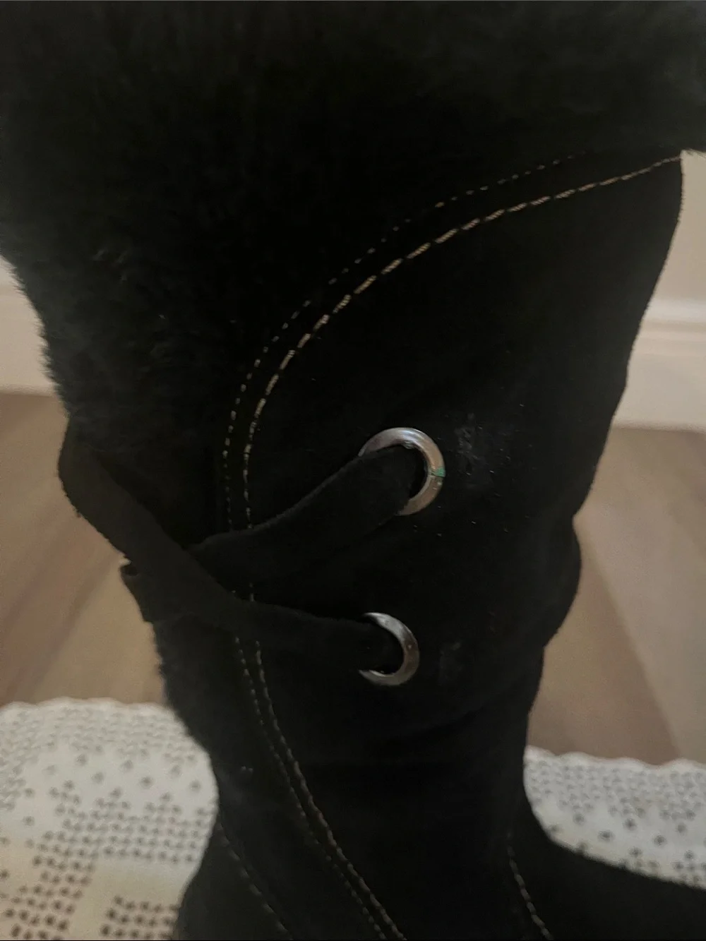 Bare Traps Black Suede Tall Winter Boots with Faux Fur Trim size 7 NWOB
